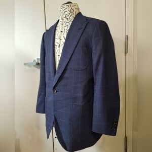 Men's Kashiyama Dark Blue Plaid Double-Vent Suit Jacket